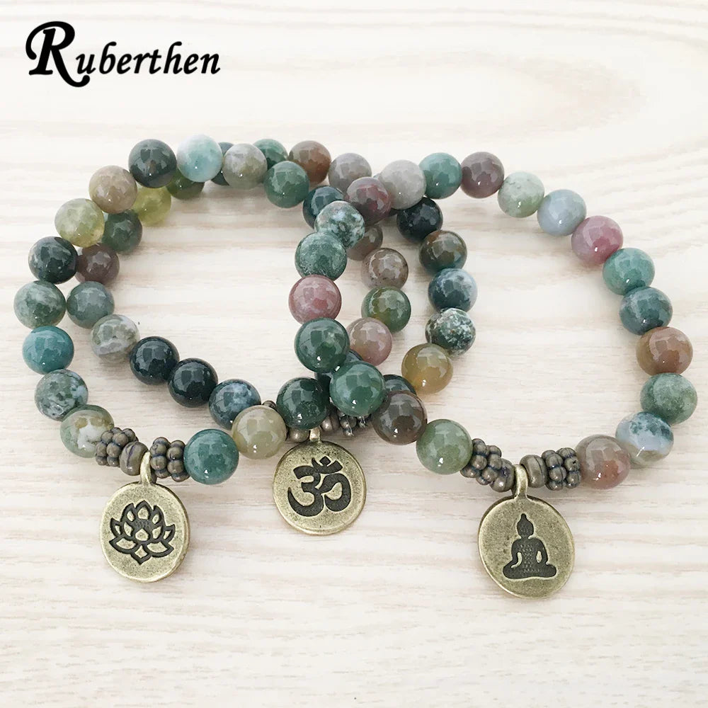 Ruberthen 2017 Designer Men`s Bracelet High Quality Fancy Beads Ohm Lotus  Charm Bracelet Mala Yoga Jewelry Drop Shipping