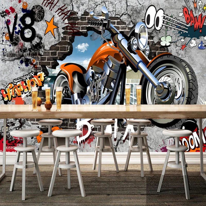 3D Wall Mural Personalized Customization Motorcycle Street Art Graffiti Wallpaper Cafe KTV Bar Kid's Room Wall Covering Frescoes