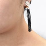 Women Metal Black Long Tassel Chain Earrings No Ear Hole Hanging Druzy Resin Clip Earing Without Piercing