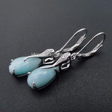 925 Sterling Silver Jewelry Dominica Natural Larimar Gemstone Drop Dangle Earrings for Woman Gift