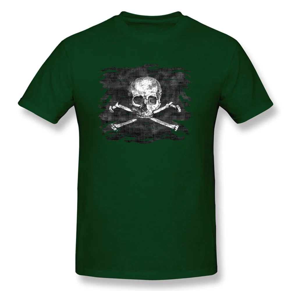 Old Skull T-shirt Men Black Crossbones T Shirt Popular Pirate Flag Print Clothes Summer Funky Streetwear Punk Skulls Tops Tees