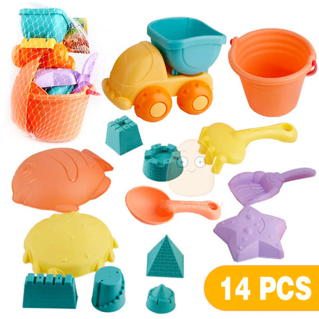 Summer Silicone Soft Baby Beach Toys Kids Mesh Bag Bath Play Set Beach Party Cart Ducks Bucket Sand Molds Tool Water Game