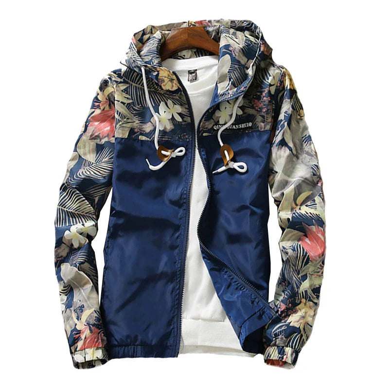 Windbreaker Jackets Mens Hooded Jacket Sportswear Bomber Jacket Fashion Light Weight Flowers Casual Mens jackets Coats Outwear