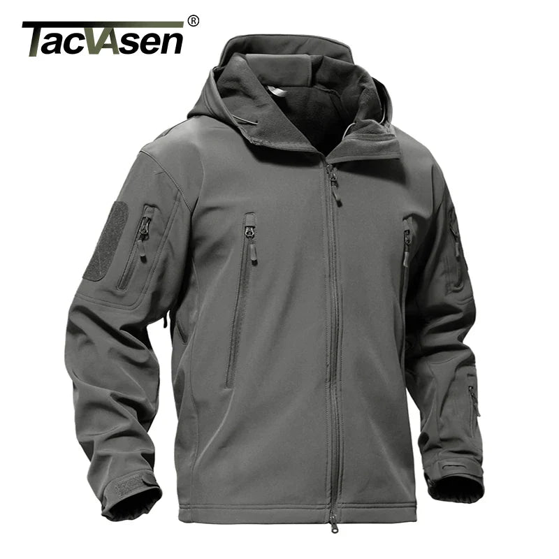 TACVASEN Winter Waterproof Fleece Lined Jackets Men's Safari Softshell Jackets Outdoor Hooded Coats Windproof Warm Windbreaker