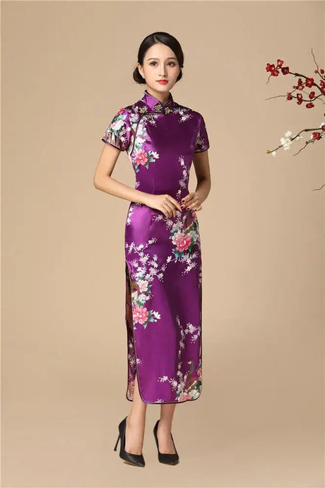 Floral&Peacock Women Traditional Chinese Dress Vintage Mandarin Collar Qipao Oversize Long Slim Cheongsam 3XL 4XL 5XL 6XL