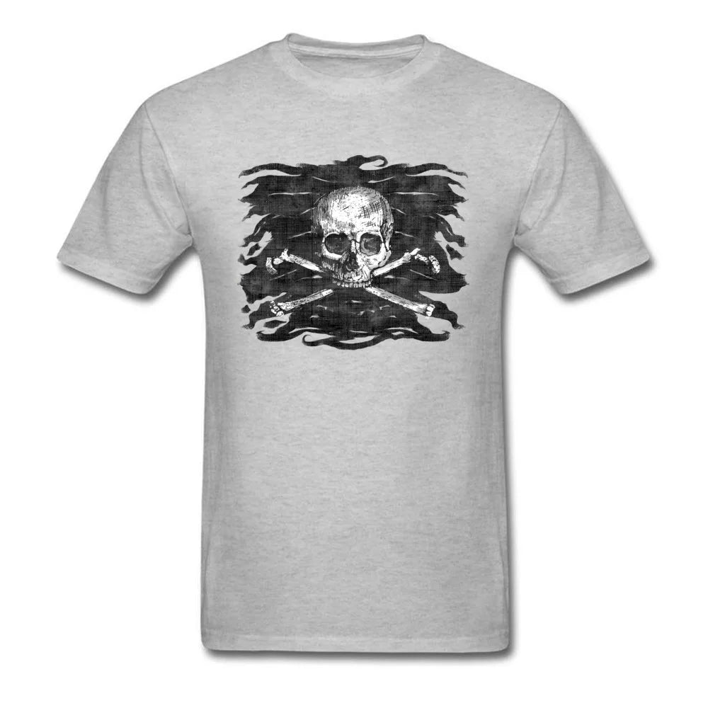 Old Skull T-shirt Men Black Crossbones T Shirt Popular Pirate Flag Print Clothes Summer Funky Streetwear Punk Skulls Tops Tees