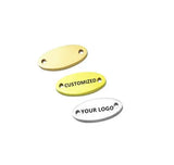 50pcs-custom your logo or design-Laser Engraved clothing label-14x6mm 12x22mm 15x35mm Engravable Oval Connecter Mini Size 12x5mm