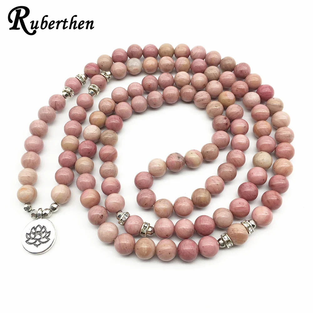 Ruberthen On Sale New Women`s Yoga Bracelet 108 Mala Rhodonite Balance Bracelet Simple Design Healing Spiritual Gift