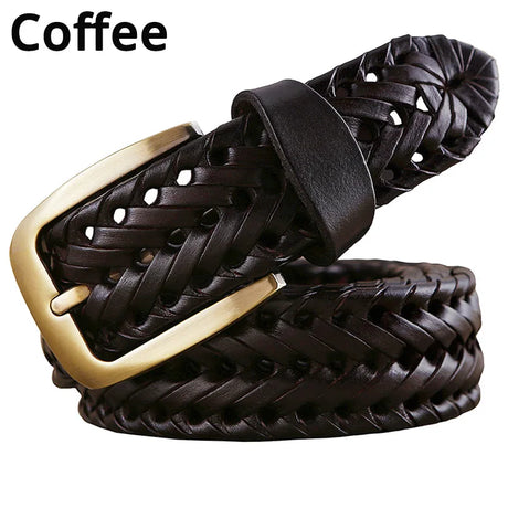 Luxury Genuine leather braided belt man Fashion men belts Quality cow skin with faux leather waist strap male for jeans W 3.3 cm