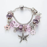 VIOVIA Free Shipping Hot Sale Sea Series Pink Starfish Charm Bracelet Surtidor for Women Flower Pendant  Bracelet& Bangle B16054