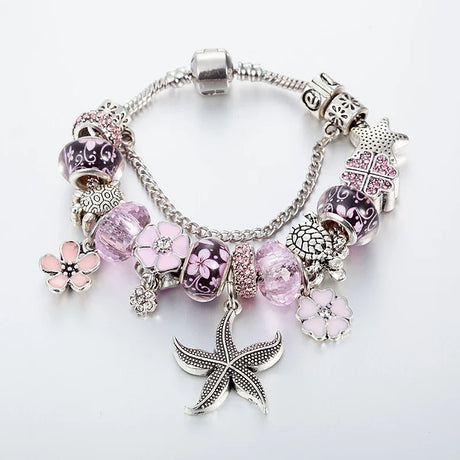 VIOVIA Free Shipping Hot Sale Sea Series Pink Starfish Charm Bracelet Surtidor for Women Flower Pendant  Bracelet& Bangle B16054