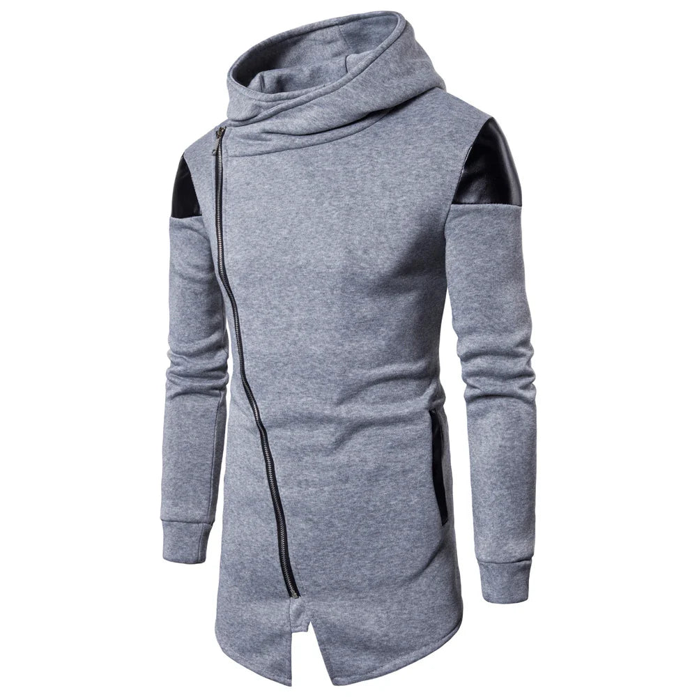 Hot New Design Men Long Hoodies Male Solid Casual Cardigan Sweatshirt Men's Slim Fit Zipper Popular Coat Size XXL