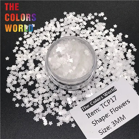 TCT-205  Flower Shape Solvent resistant Color 3MM Glitter Nail Art Decoration Nail Gel Body Glitter Makeup Handwork Crafts DIY