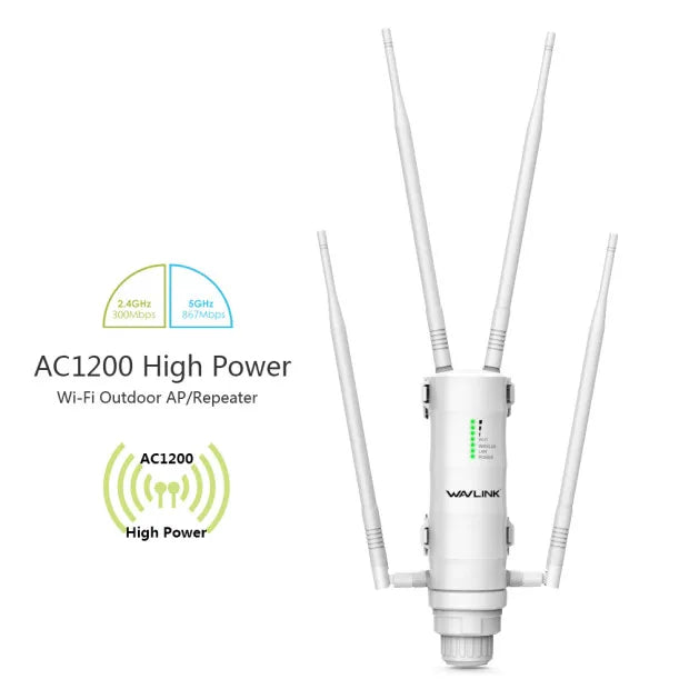 Wavlink High Power AC1200/600/300 Outdoor Wireless WiFi Repeater AP/WiFi Router Dual Dand 2.4G+5Ghz Long Range Extender POE