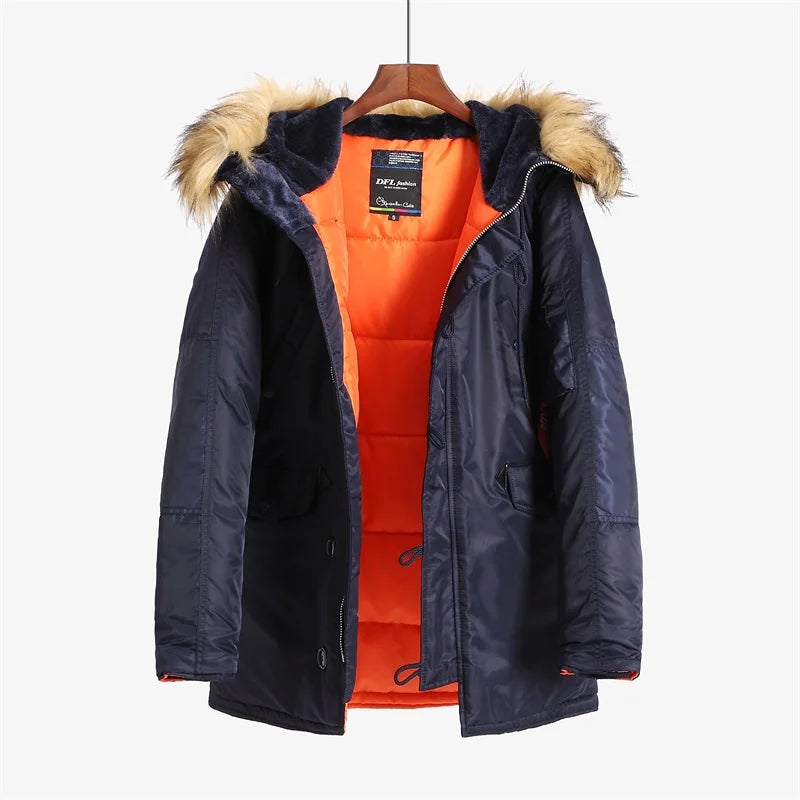 N-3B Winter ALASKA Coat Men Fur Hood Slim Fit Thick Parka Padded Military Jacket for Cold Weather