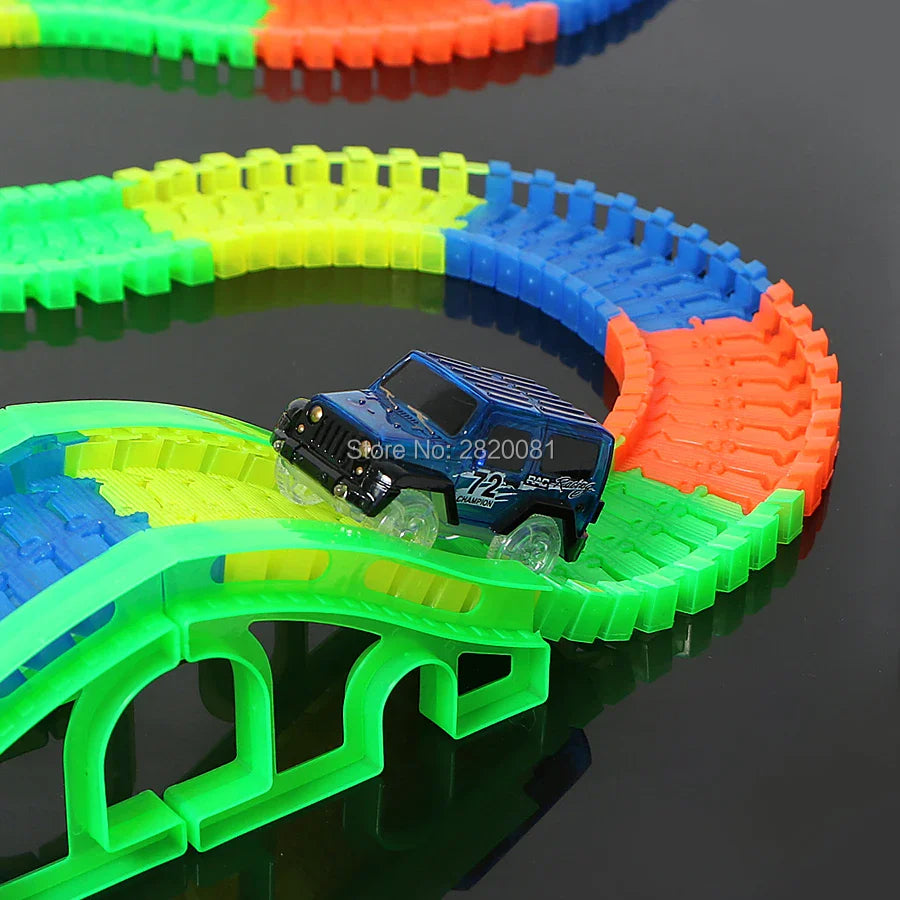 240pcs Race Track Car Glowing flexible soft Bend track with led lighting rail car,puzzle educational DIY assembly toys for boy