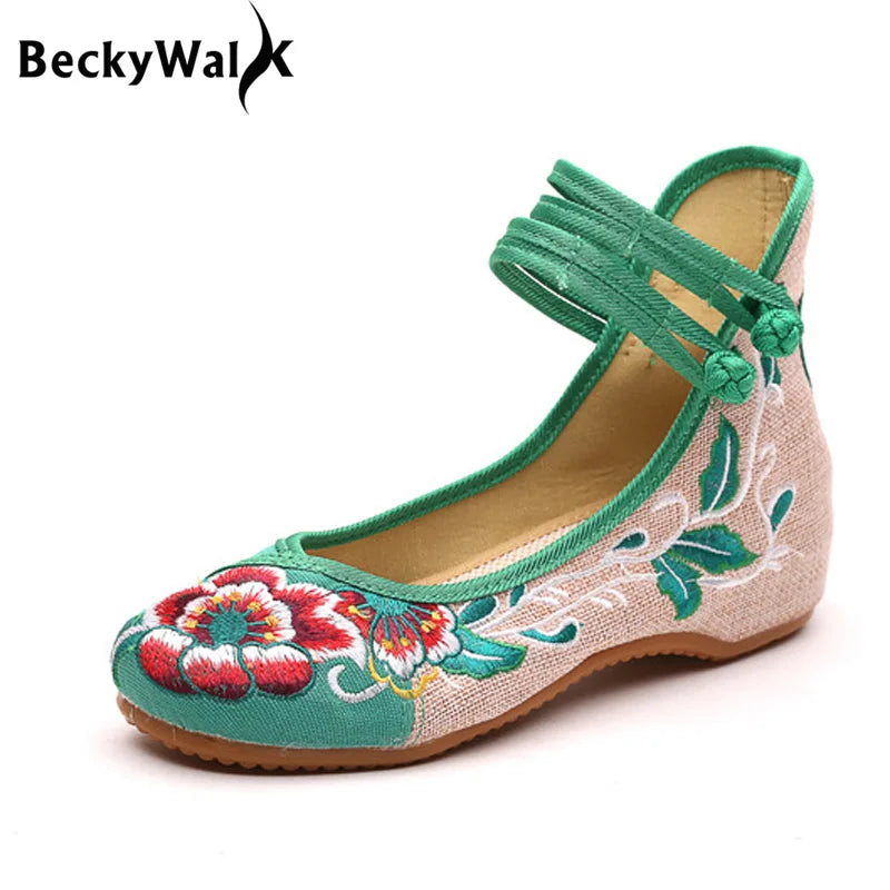 Fashion Embroidery Women Shoes Chinese Style Cloth High Top Casual Flat Shoes Woman Floral Dance Shoes Plus Size EU35-43 WSH2288