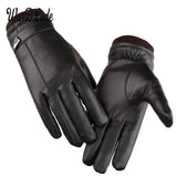 2018 New Men's Luxurious PU Leather Winter Driving Warm Gloves Cashmere Tactical gloves Black Drop Shipping High Quality