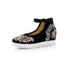 Veowalk High End Floral Embroidered Women Canvas Flat Platforms Mid Top Ankle Strap Chinese Style Ladies Casual Denim Shoes