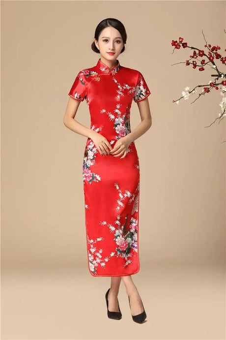 Floral&Peacock Women Traditional Chinese Dress Vintage Mandarin Collar Qipao Oversize Long Slim Cheongsam 3XL 4XL 5XL 6XL