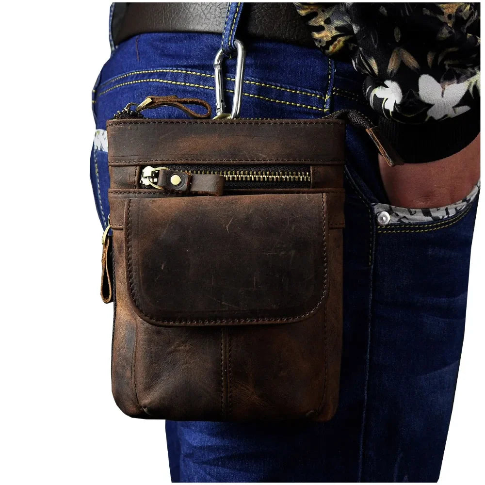 Original Leather Male Casual Design Mini Shoulder Messenger Crossbody bag Fashion Belt Waist bag Travel Small Pouch Men 611-18