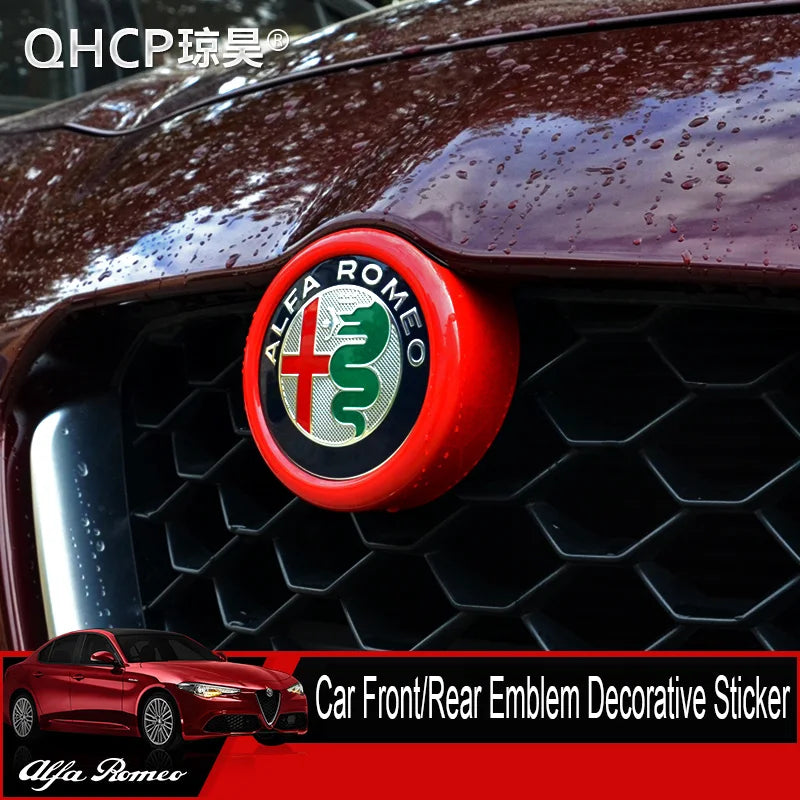 QHCP ABS Car Front/Rear Emblem Decorative Frame Sticker Trims Carbon Fiber Style Black For Alfa Romeo Giulia Stelvio Car Styling