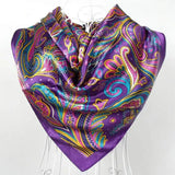 Spring And Autumn Female Satin Scarf,Big Square Scarves Hijabs Printed,Women Scarf,Purple Polyester Silk Scarf Shawl 90*90cm