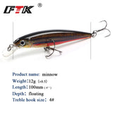 FTK Fishing Lure 1 pc  Bass Lure 100mm/12g Floating Hook Accessories Sinking Wobblers Hard Lure 3D Eye Fishlike Slow Floater HF