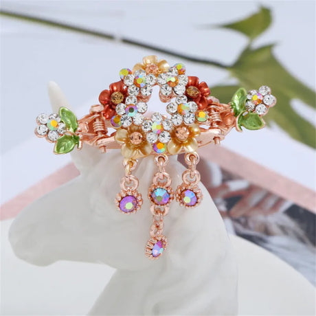 High Quality Colorful Enamel Flower Hair Claws Wedding Ornaments Gold Color Rhinestone Crab Clip For Women Girls Hair Jewelry