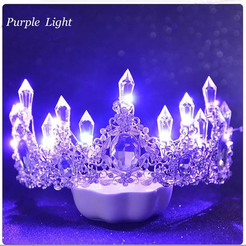 LED Light Crystal Crown Tiaras for Bride Women Crowns Hair Accessories Jewelry Wedding Bridal Queen Princess Tiara For Girls