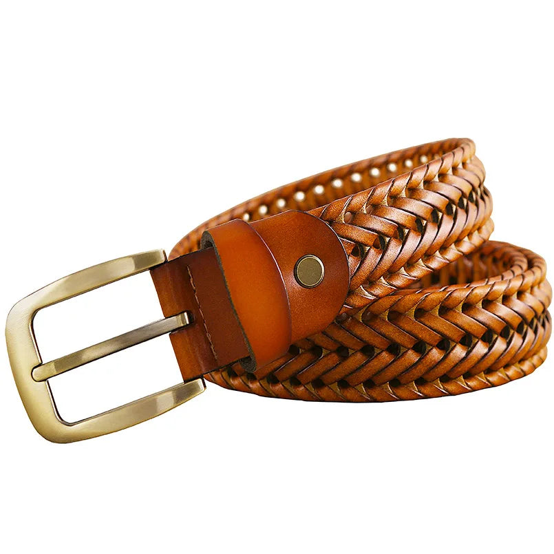 Luxury Genuine leather braided belt man Fashion men belts Quality cow skin with faux leather waist strap male for jeans W 3.3 cm