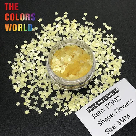 TCT-205  Flower Shape Solvent resistant Color 3MM Glitter Nail Art Decoration Nail Gel Body Glitter Makeup Handwork Crafts DIY