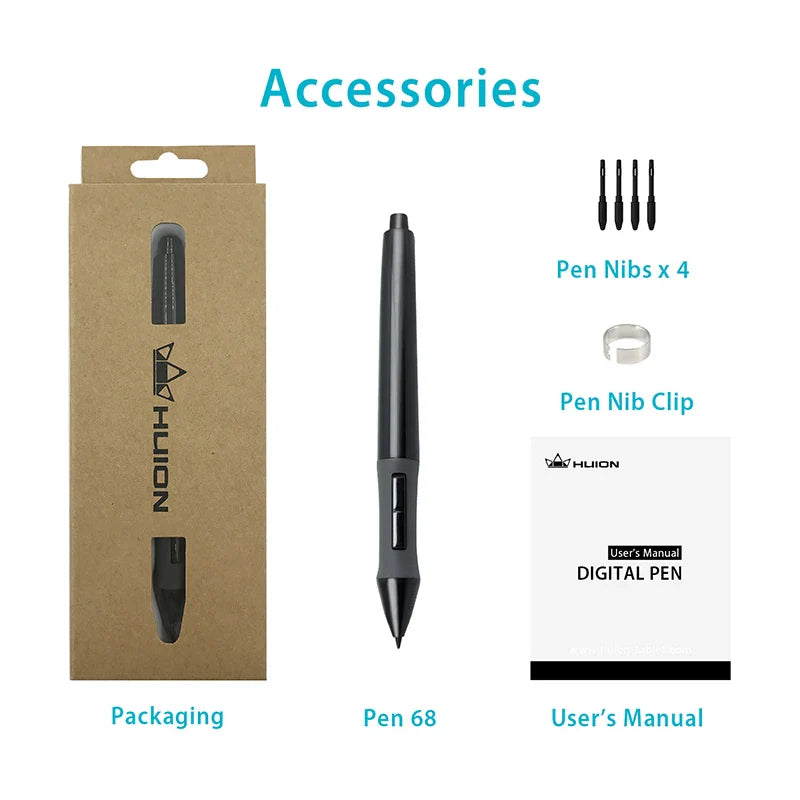 Huion Battery Pen P68 PEN68 Digital Pen Stylus Drawing for Graphic Tablets NEW 1060PLUS, WH1409-2048, 420, H420, 680TF, 680S