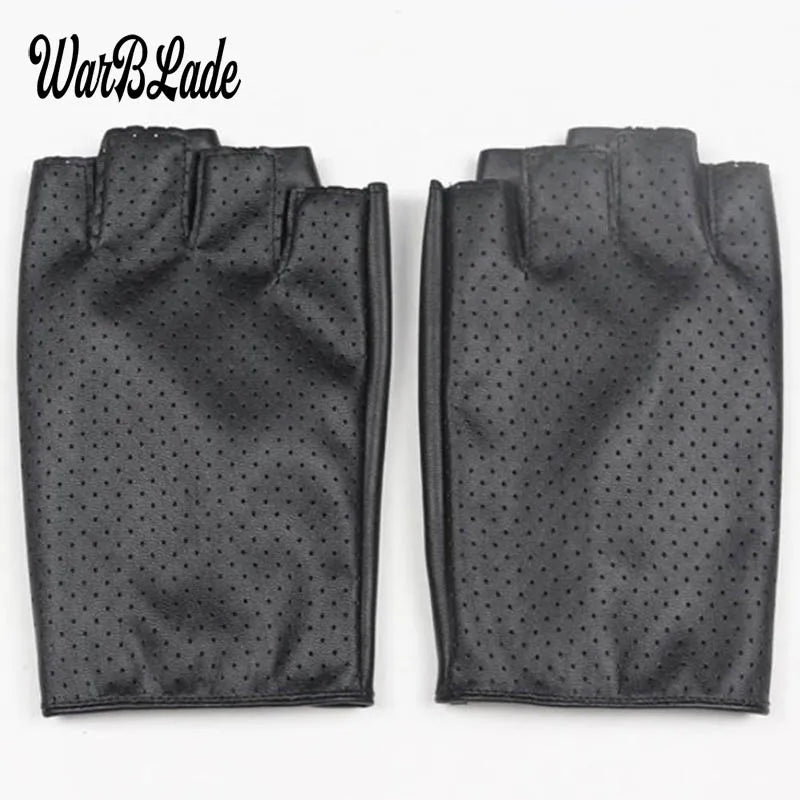 WarBLade Fashion Women Fingerless Gloves Breathable Soft Leather Gloves for Dance Party Show Women Black Half Finger Mittens