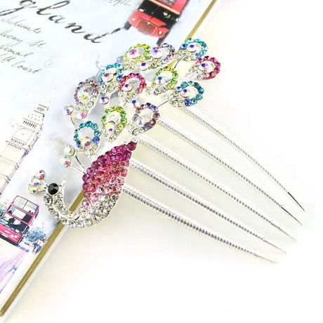 Hot Sale Fashion Women Girls Peacock Colorful Rhinestones Hairwear Jewellery Vintage Hairpin Hair Clip pin 2017 Christmas gift