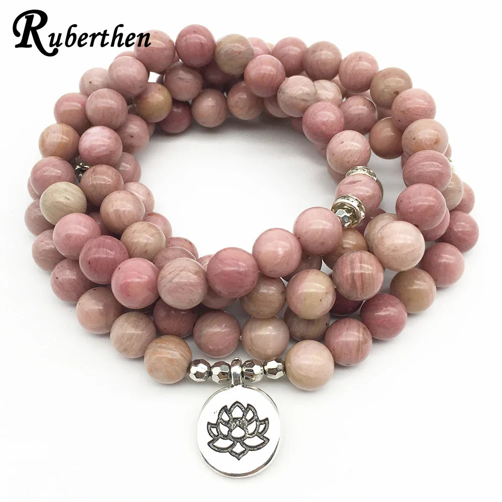 Ruberthen On Sale New Women`s Yoga Bracelet 108 Mala Rhodonite Balance Bracelet Simple Design Healing Spiritual Gift