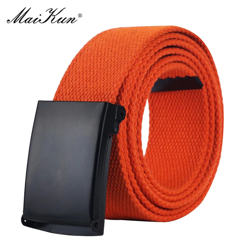 MaiKun Belt Canvas Men’s Belts Metal Slider Buckle Belts For Men Male Military Tactical Strap for Pants Jeans