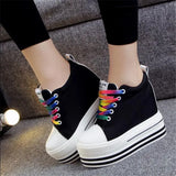 2023 New 12CM Heels Wedge Canvas Shoes Woman High Platform Sneakers Vulcanized Shoes Hidden Heel Height Increasing Casual Shoes