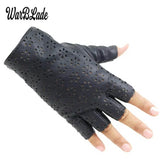 WarBLade Fashion Women Fingerless Gloves Breathable Soft Leather Gloves for Dance Party Show Women Black Half Finger Mittens