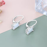 Geometric 925 Sterling Silver Hoop Earrings Rectangular Created White Fire Opal Earrings Fine Jewelry Accessories (Lam Hub Fong)