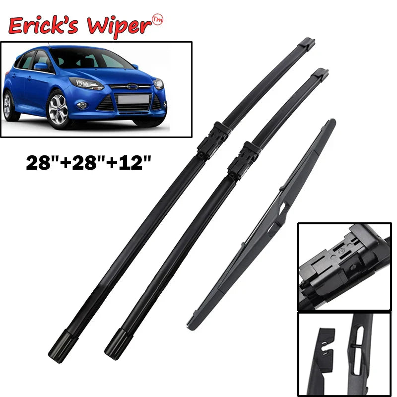 Erick's Wiper Front & Rear Wiper Blades Set For Ford Focus 3 2011 - 2017 Windshield Windscreen Window Rain Brushes 28"+28"+12"