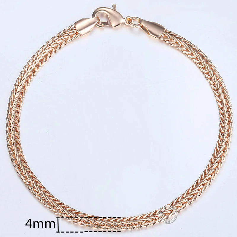 Women's Jewelry Sets 585 Rose Gold Color Necklace Bracelet Set Braided Foxtail Link Chain Fashion Wholesale Jewelry Gifts KCS01