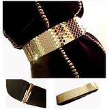 4.5cm Wide Elastic Black Belt Gold Metal Fish Skin Keeper Brand Waistband for Women Cinto Feminino S/M/L bg-013