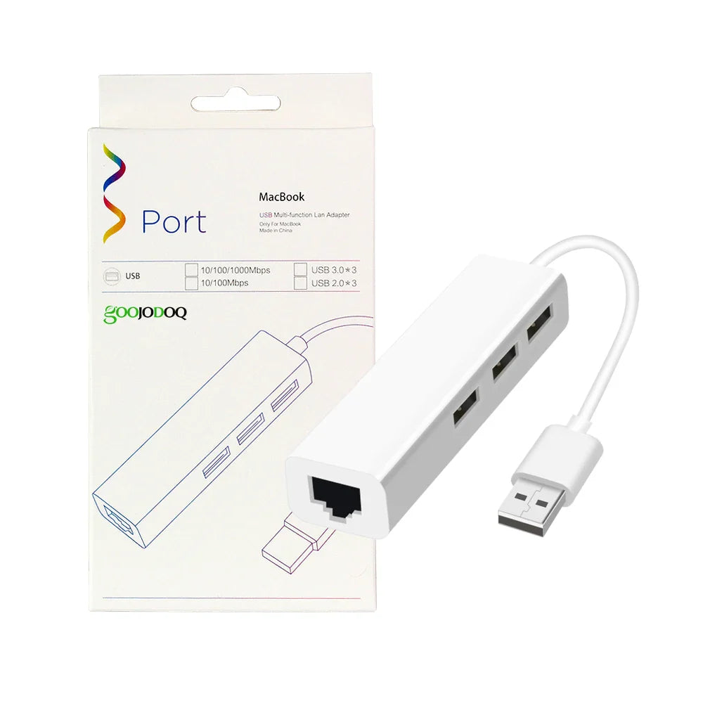 USB Ethernet with 3 Port USB HUB 2.0 RJ45 Lan Network Card USB to Ethernet Adapter for Mac iOS Android PC  RTL8152 USB 2.0 HUB