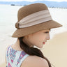 Muchique Boater Hats for Women Summer Sun Straw Hat Wide Brim Beach Hats Girl Outside Travel Straw Cap Casual Bow Hat B-7847