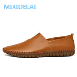 MIXIDELAI Genuine Cow Leather Mens Loafers Fashion Handmade Moccasins Soft Leather Blue Slip On Men's Boat Shoe PLUS SIZE 38~48