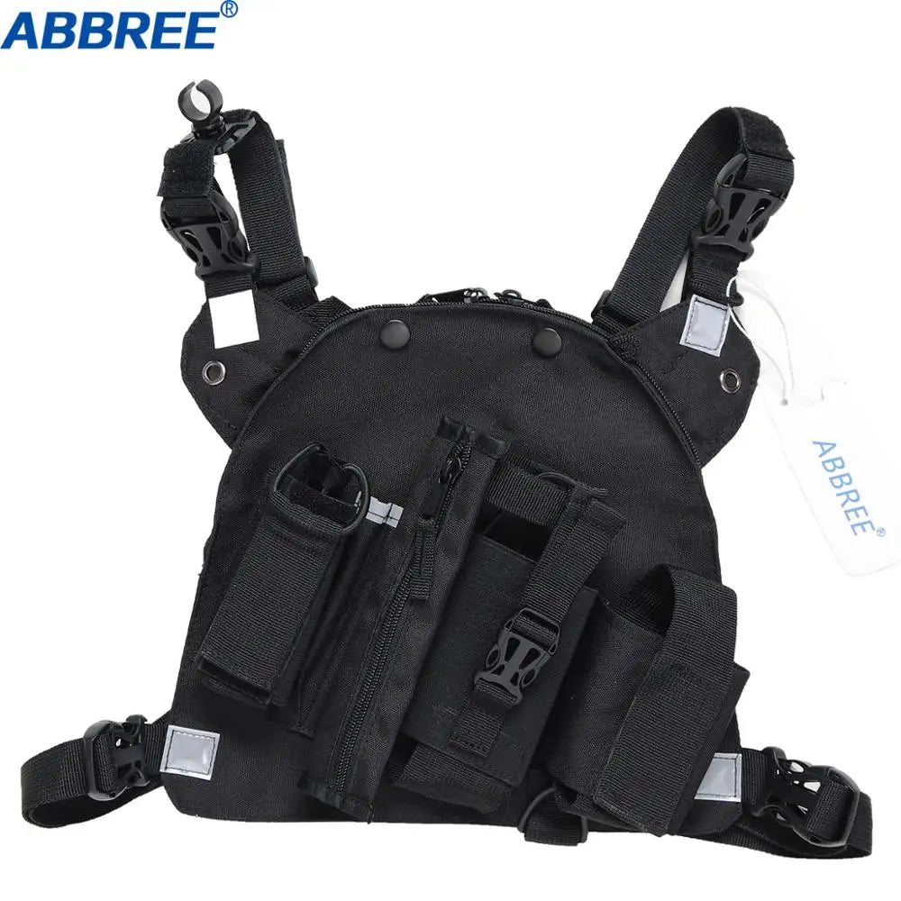 ABBREE Walkie Talkie Accessories Chest Harness Front Pack Pouch Holster Vest Rig for Ham Two Way Radio ( Rescue) ( Reflective)