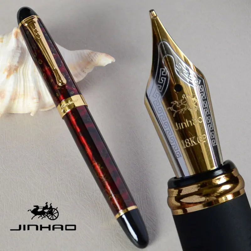 IRAURITA FOUNTAIN PEN JINHAO X450 DARK GREEN AND GOLDEN 18 KGP 0.7mm BROAD NIB FULL METAL BLUE RED 21 COLORS AND INK JINHAO 450