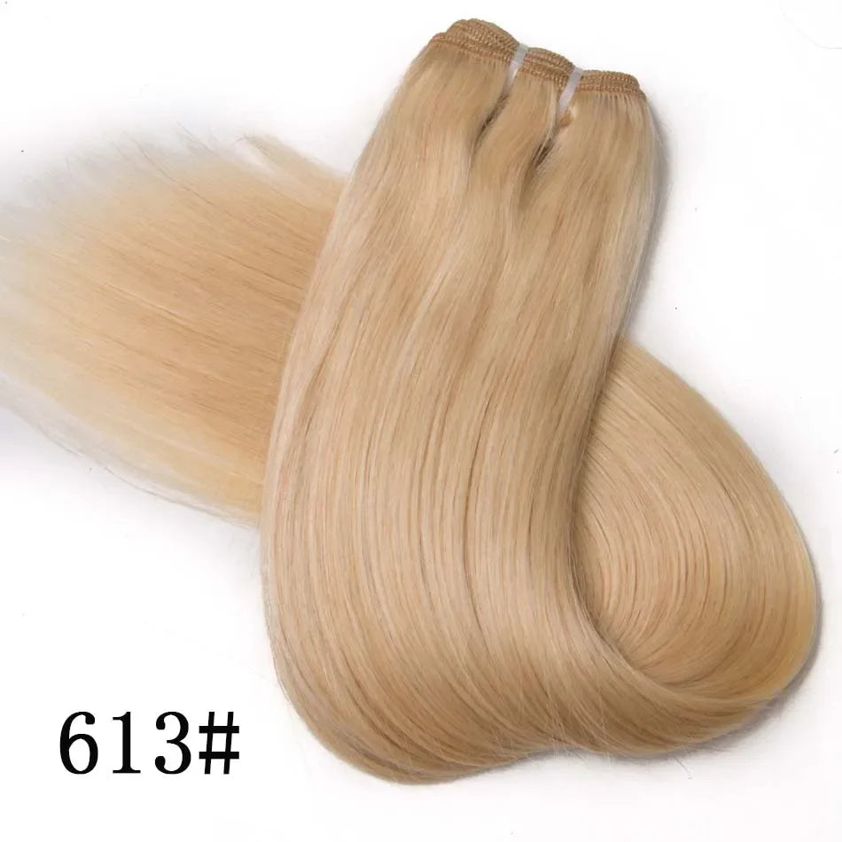 Straight Blonde Human Hair Weave Brazilian Remy Human Hair Weft Extensions 18-28" Highlight Ombre Human Hair Weft #613