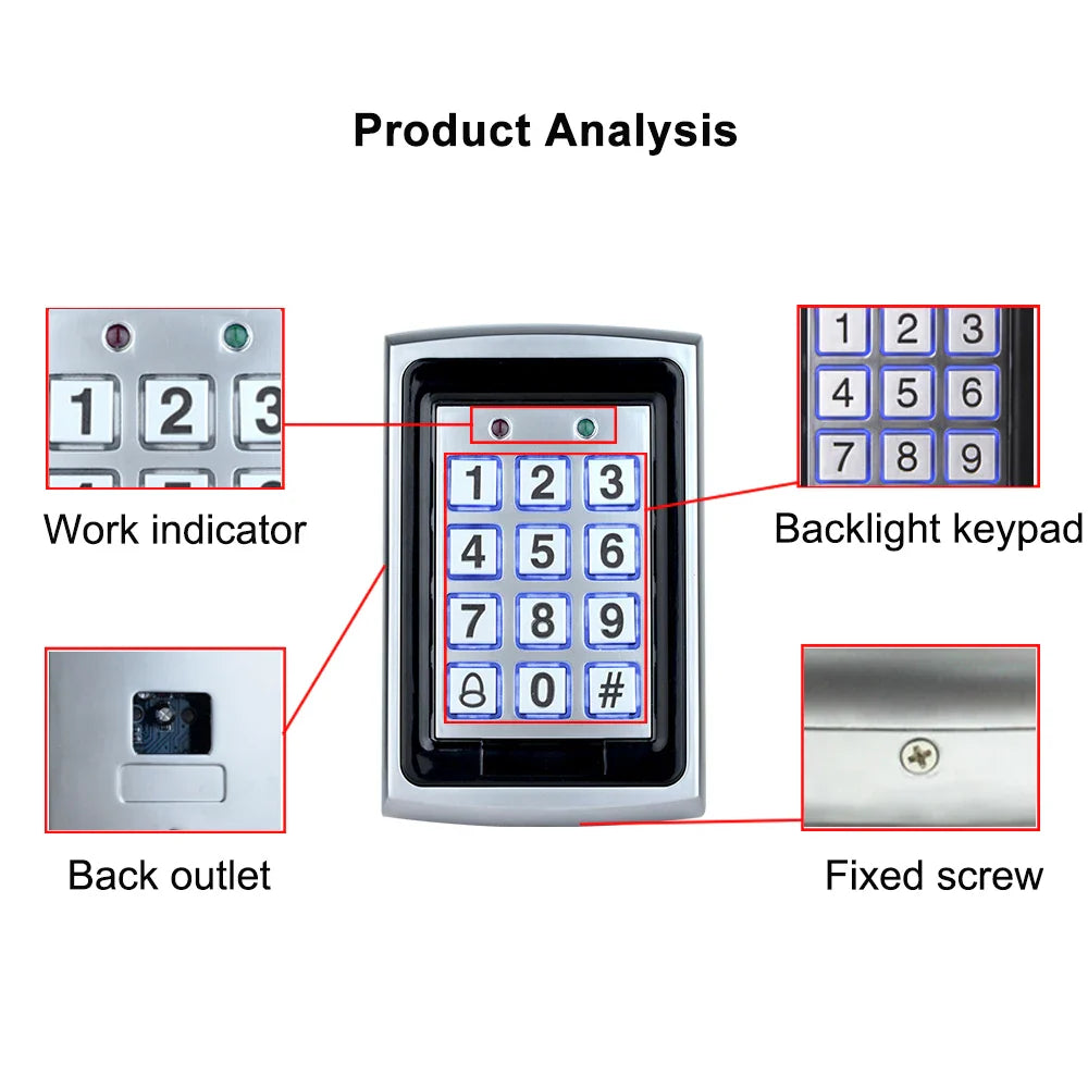 RFID Metal Access Control Keypad Waterproof Rainproof Cover Outdoor Door Opener Electronic Lock System 10pcs EM4100 Keychains